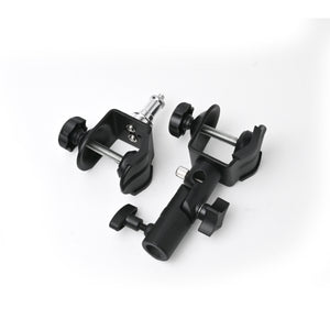 Double C Clamp Bracket Mount Metal With Rotatable Umbrella Holder For Boom Arm And Light Stand