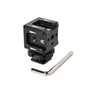 Triple Cold Shoe Mount with 1/4" Thread Aluminum Camera Hot Shoe Extension Bracket with 3 Port Cold Shoe Mounts for LED Video Light Monitor Microphone Camera Cage